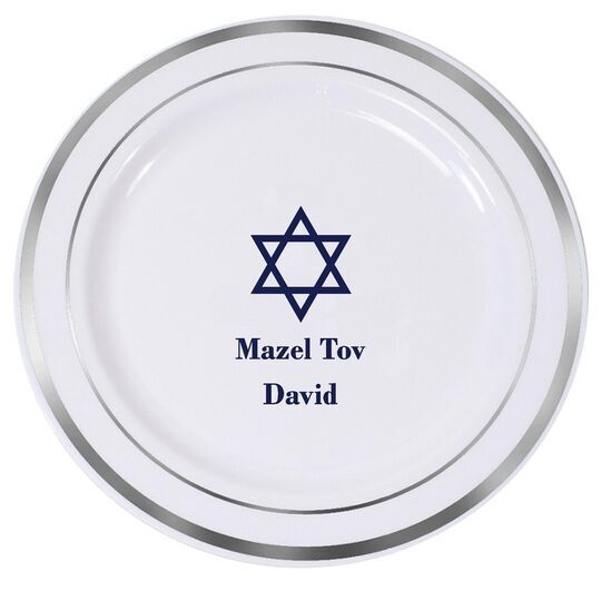 Traditional Star of David Premium Banded Plastic Plates